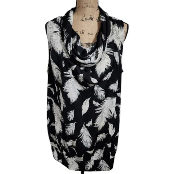Lane Bryant black and white tropical cowl neck Sleeveless tunic plus sz 14 16 1X - Picture 1 of 5
